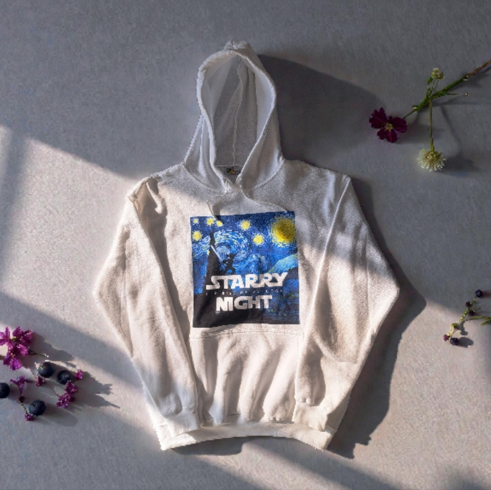 Starry Night Graphic Hoodie - White